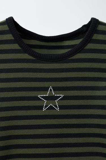 STRIPED RIBBED DRESS WITH CUT-OUT DETAIL - Black / Green by Zara - Image 2
