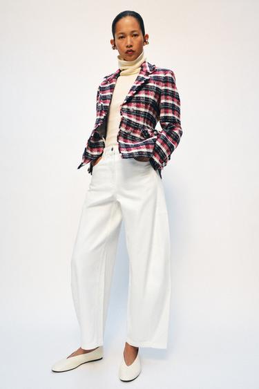 VESTE PEPLUM À CARREAUX ZW COLLECTION - Rouge de Zara