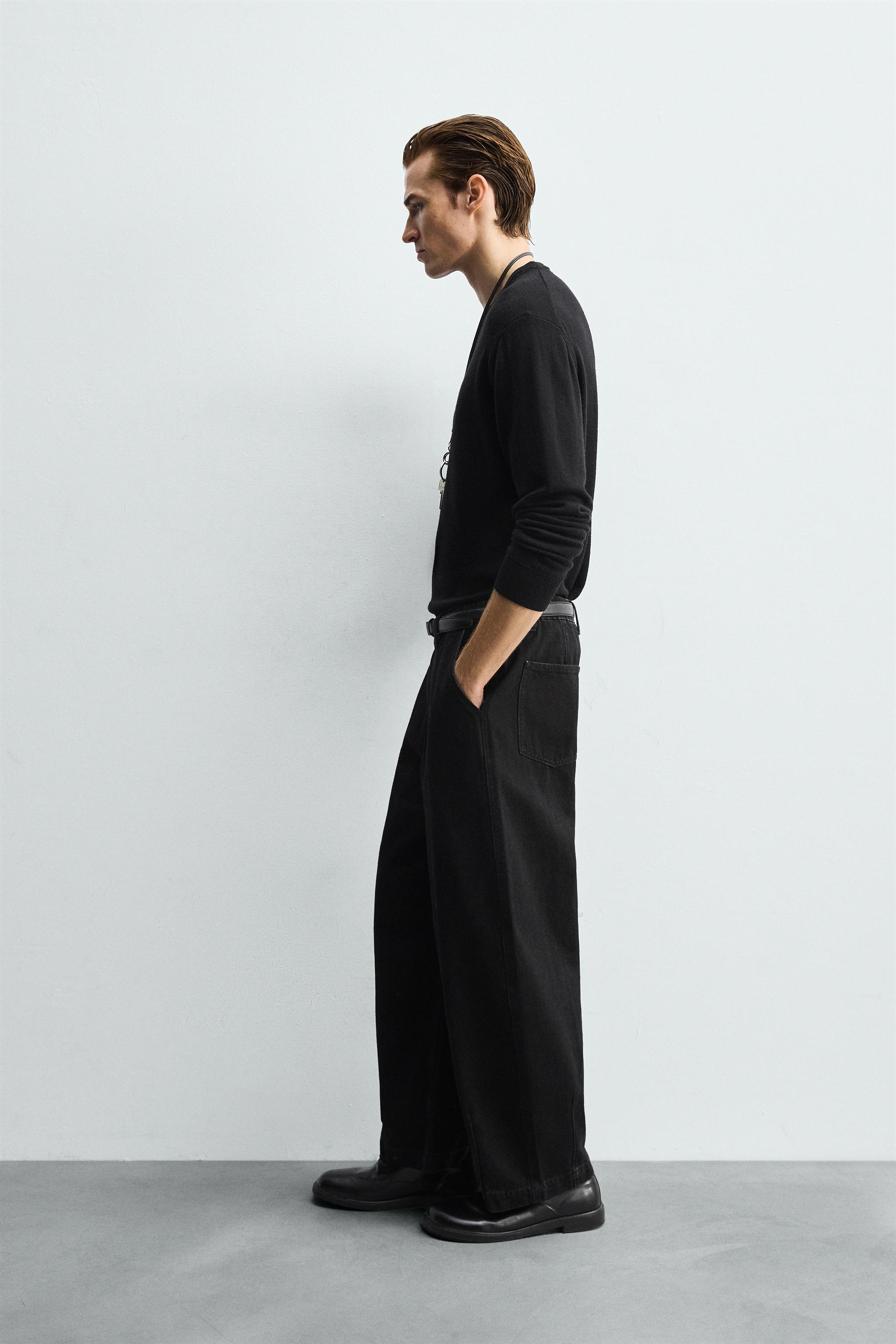 PLEATED WIDE FIT DENIM CHINO PANTS