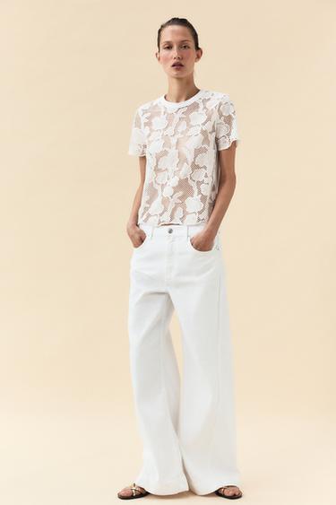Zara FRONT EMBROIDERY T-SHIRT - White - Image 0