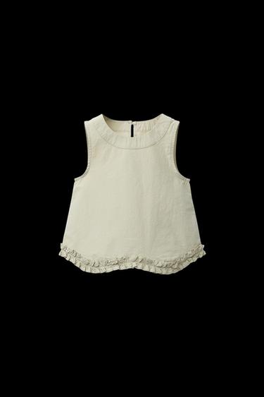 RUFFLED POPLIN TOP - Khaki by Zara - Image 0