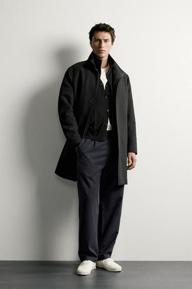 Zara REGULAR FIT COAT WITH DETACHABLE COLLAR - Anthracite Gray