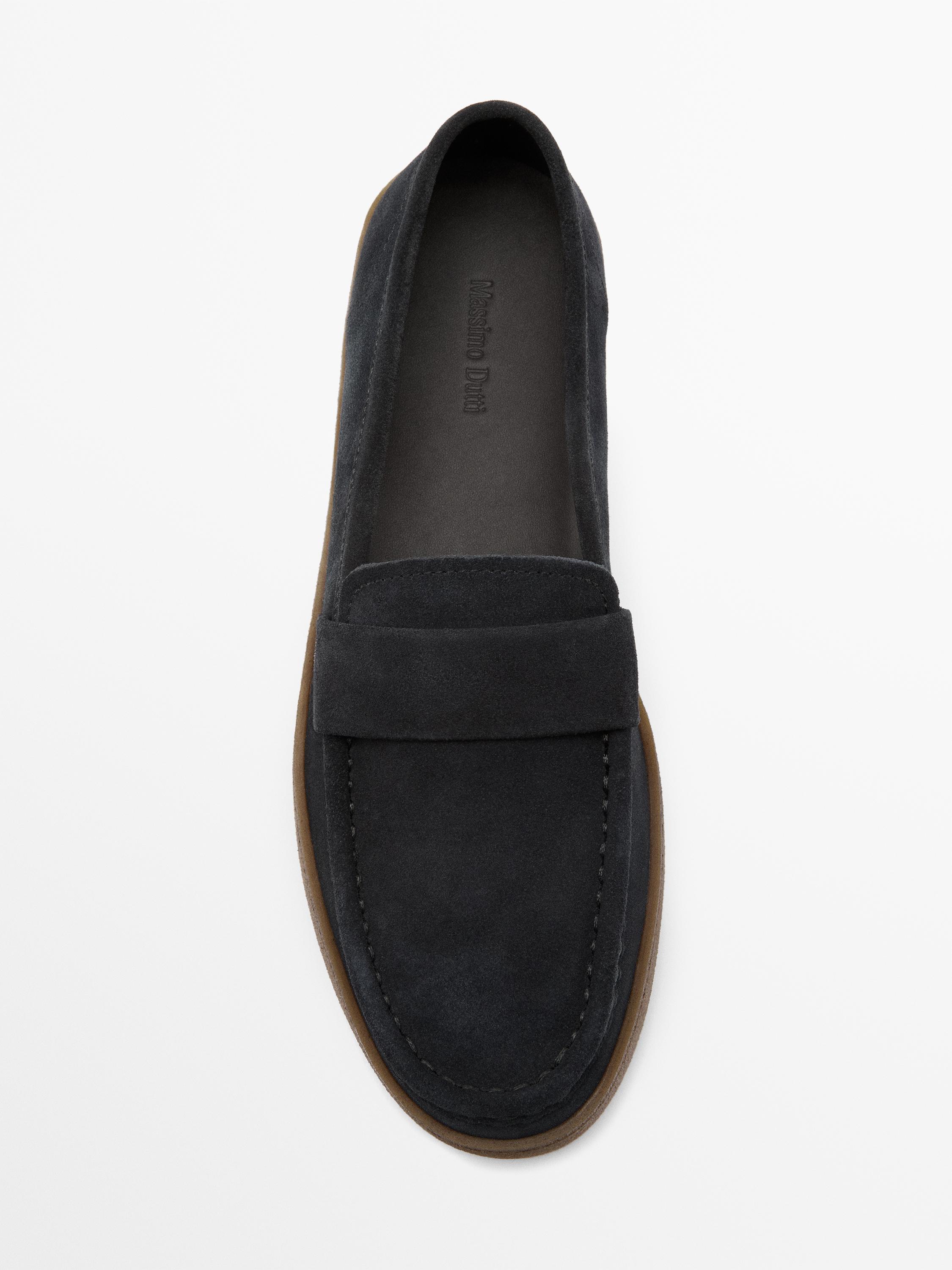 Split leather loafers with caramel sole