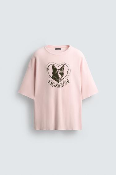 CONTRAST PRINT KNIT T-SHIRT - Pale pink by Zara