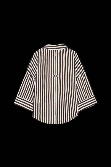 Zara WIDE SLEEVE LINEN SHIRT - Brown / White