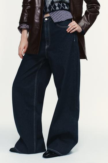 Zara TRF EXTRA WIDE LEG HIGH WAIST JEANS - Dark indigo