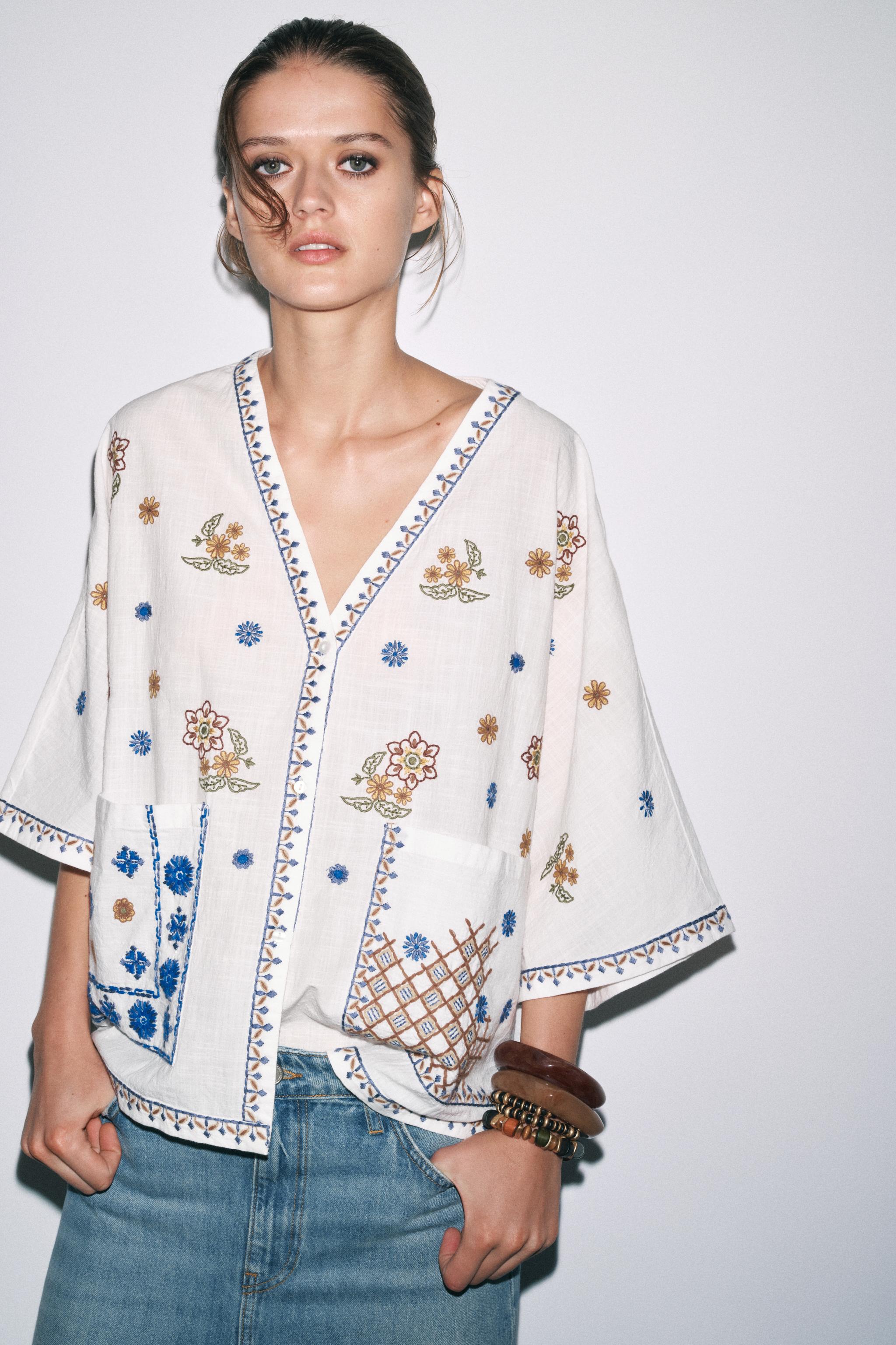 ZW COLLECTION EMBROIDERED BLOUSE - Multicolored | ZARA