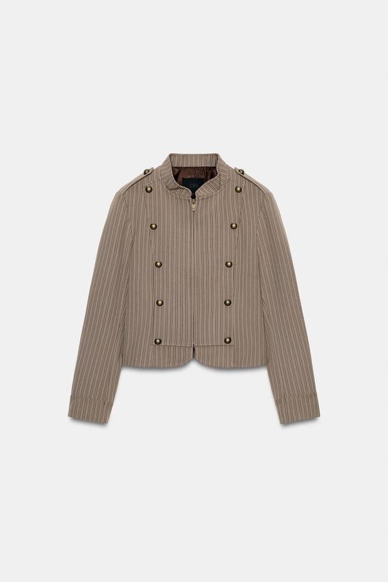 Zara Striped Tailored Blazer Light Tan Ref 2010/875/708