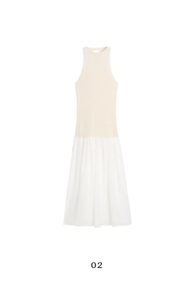 Zara Combined halter midi dress - Ecru