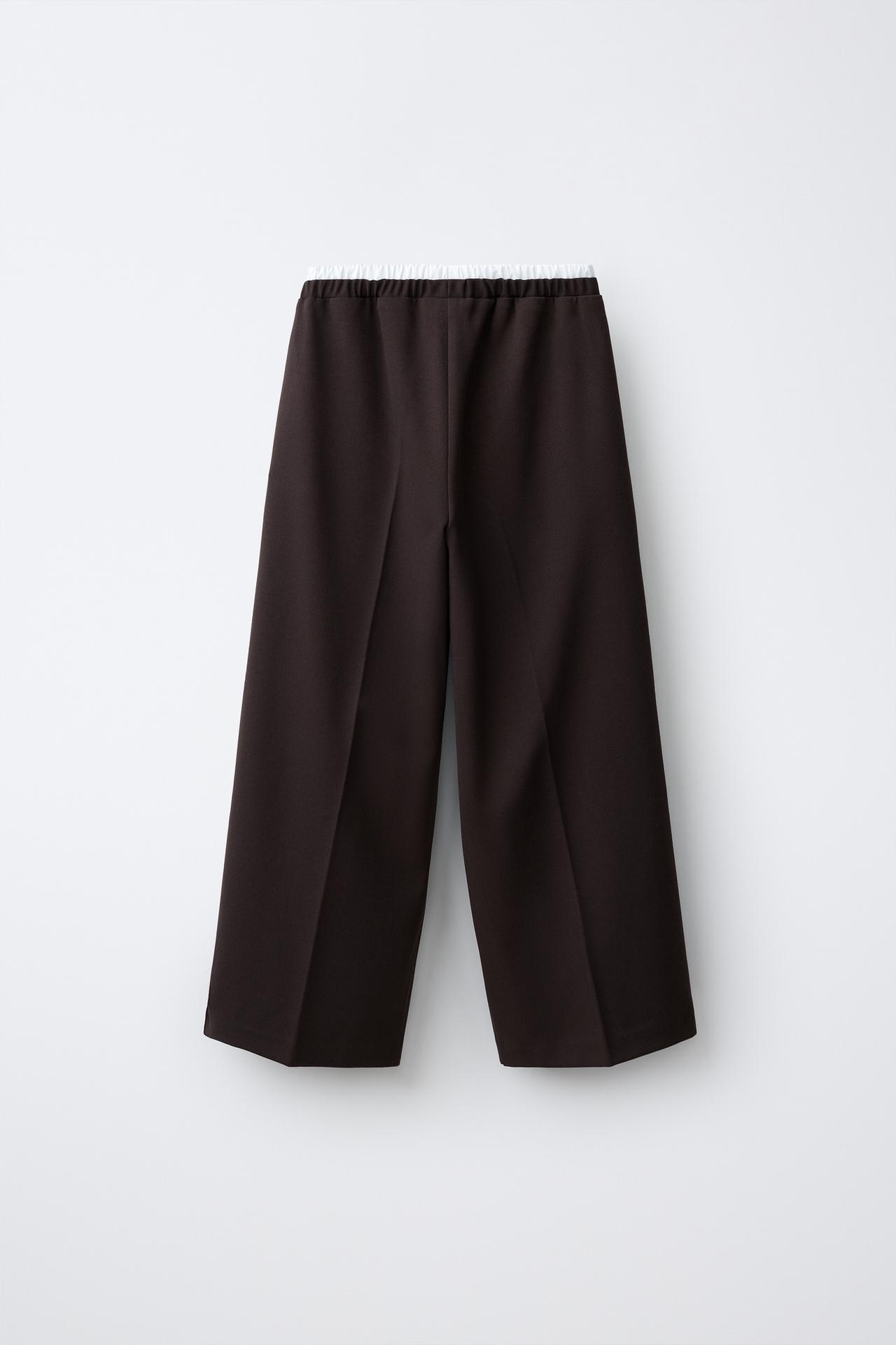 DOUBLE WAISTBAND WIDE LEG PANTS — Brown