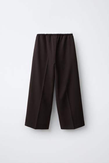 DOUBLE WAISTBAND WIDE LEG PANTS — Brown 2