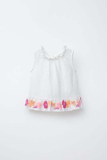 Zaras SKJORTA MED BRODERADE BLOMMOR - Benvit - Bild 0