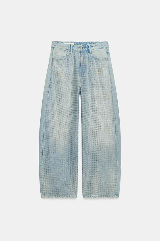 TRF MID-WAIST SHIMMER BAGGY JEANS - Light blue by Zara - Image 0