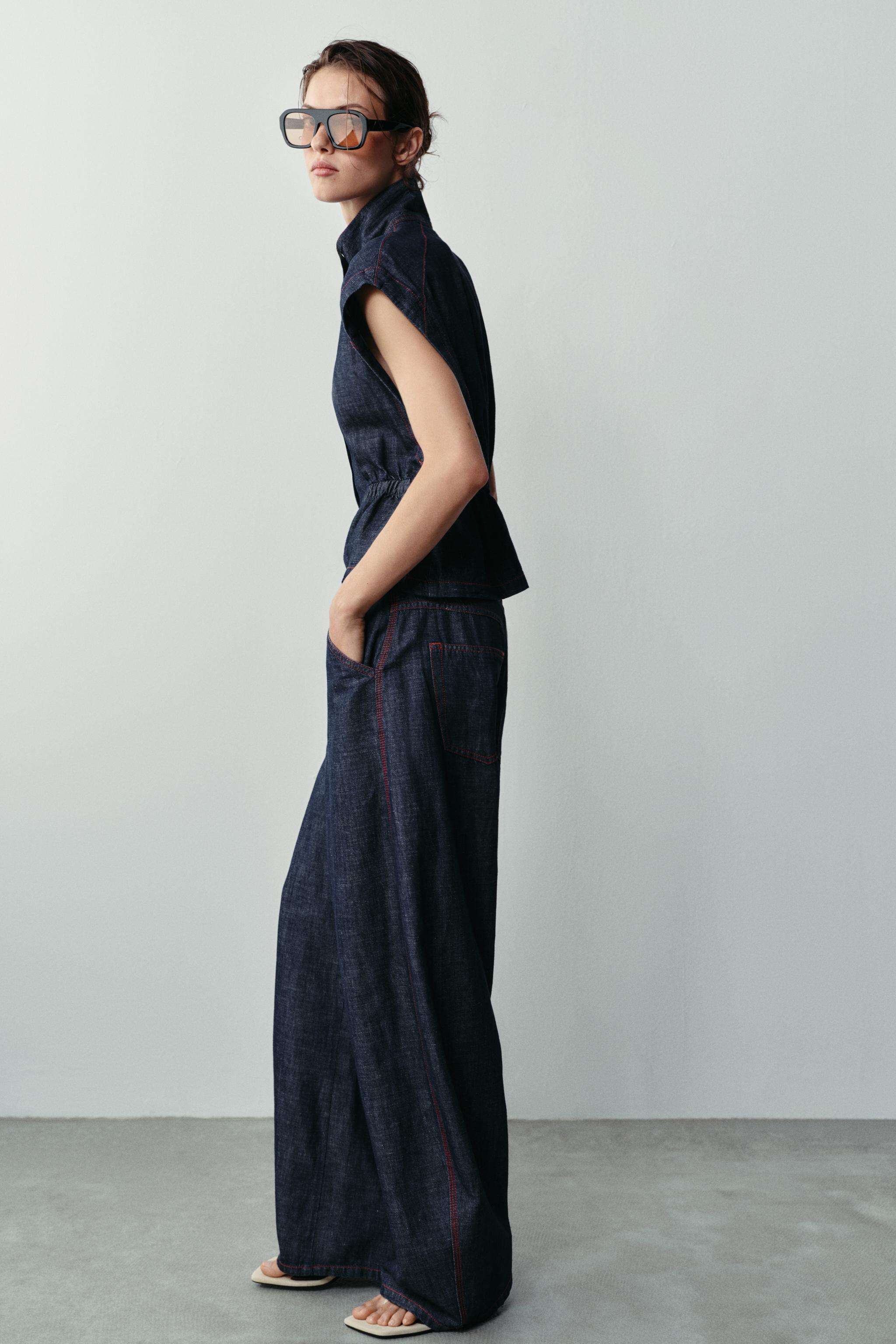 LINEN VEST WITH CONTRASTING TOPSTITCHING