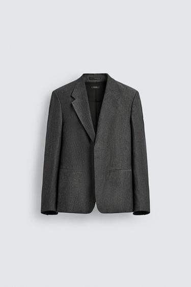 Zara 100% LINEN SUIT BLAZER - Gray marl
