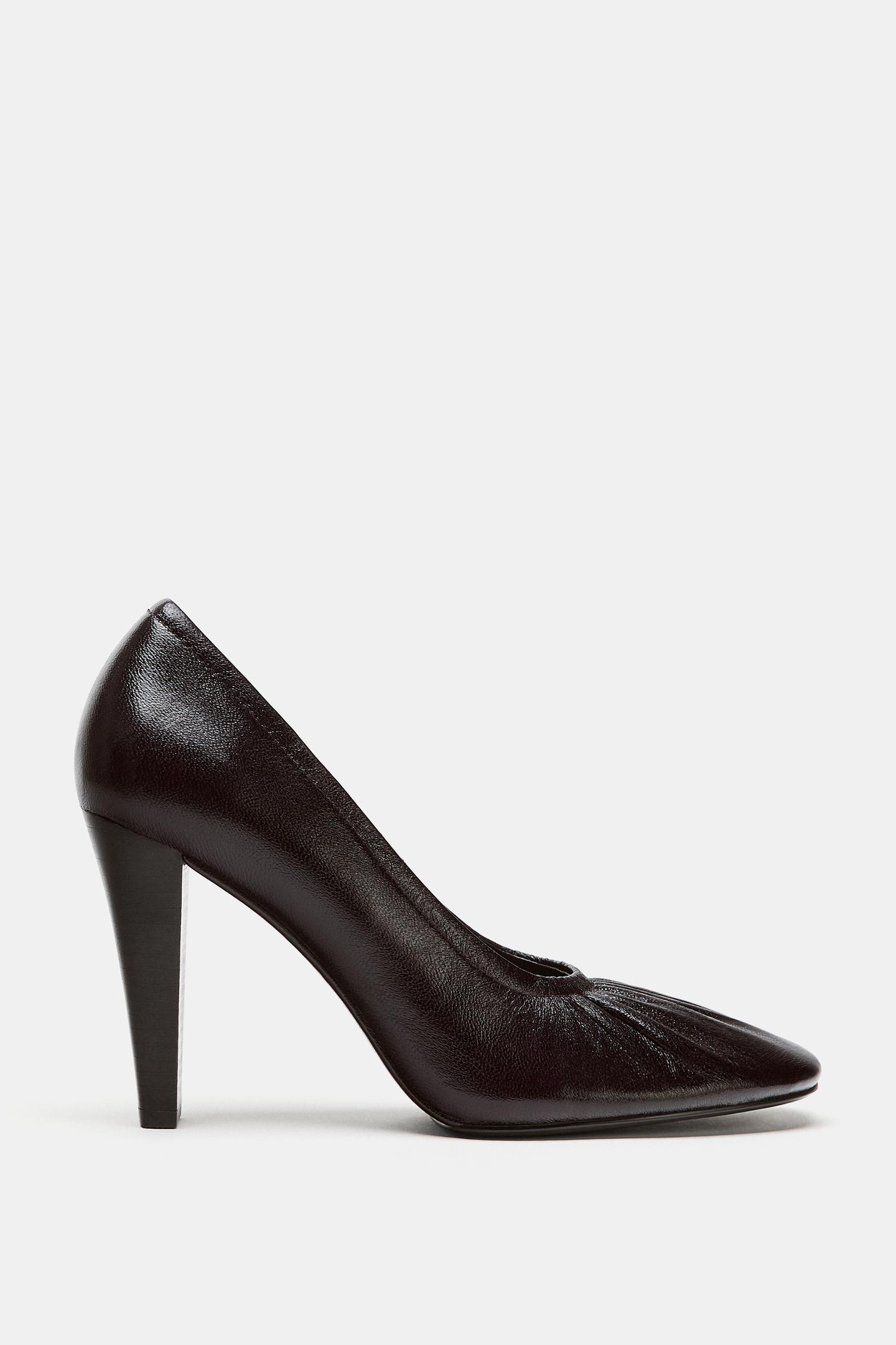 Женские туфли Zara Limited Edition Gathered Leather Heels, цвет: Шоколадный коричневый — фото 4