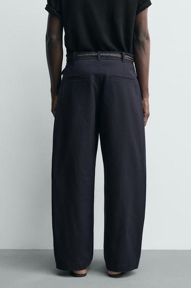 TEXTURED COTTON/LINEN TROUSERS - Navy blue by Zara - Image 2