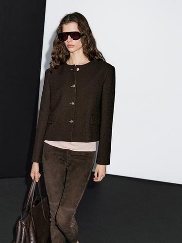 Zara Cropped jacket with buttons - Chocolate - Image 0