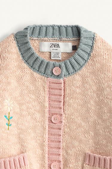 COLOUR BLOCK CARDIGAN WITH EMBROIDERED FLOWER LIMITED EDITION - dark tangerine by Zara - Image 7