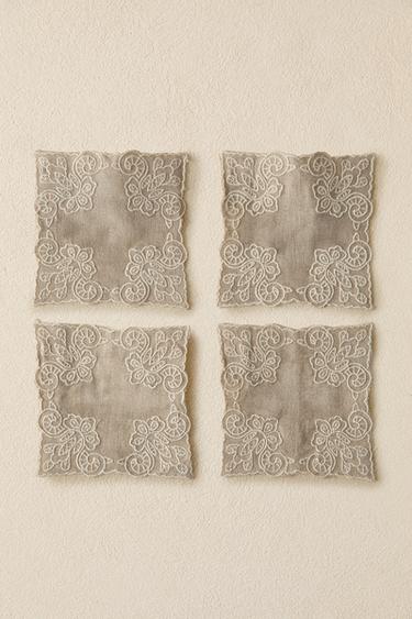 PACK OF LINEN COASTERS (PACK OF 4) - White / Grey by Zara - Image 4