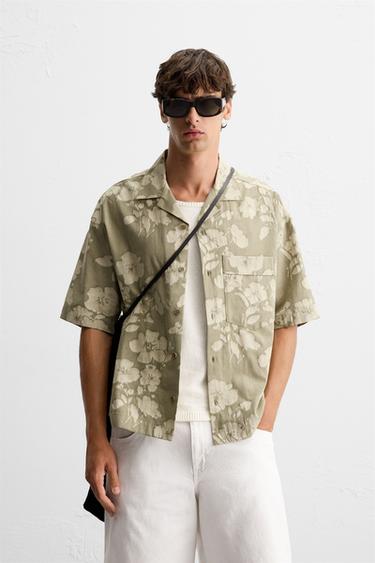 CAMISA JACQUARD FLORAL - Verde Salvia de Zara