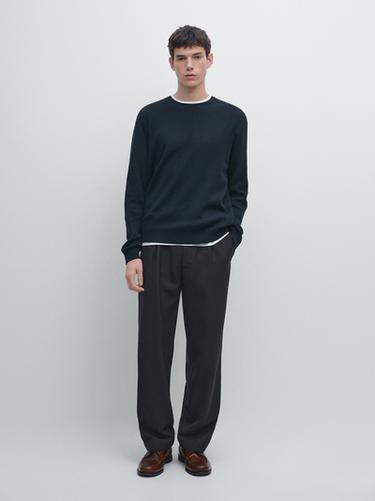 Zara Cotton knit crew neck sweater - Navy blue - Image 0