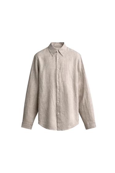 100% LINEN REGULAR FIT SHIRT - Light beige by Zara