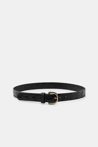 Zara 100% LEATHER BELT WITH METAL BUCKLE - Black