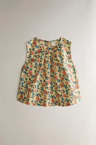 Zara KIDS' FLORAL TOP - Lime green - Image 0