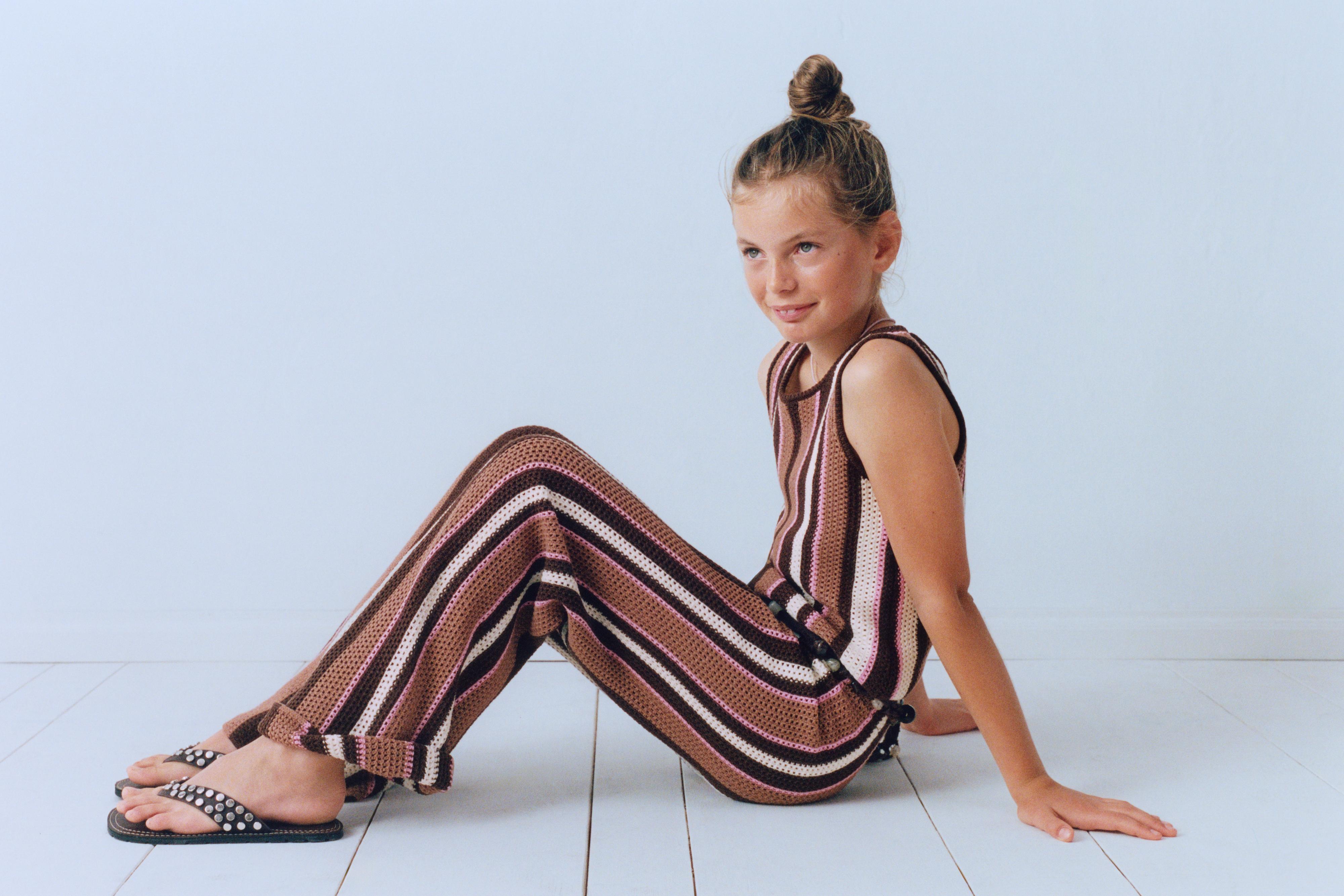 STRIPED KNIT PANTS — Khaki