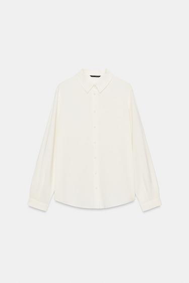 Zara PLEATED LONG SLEEVE SHIRT - Oyster-white