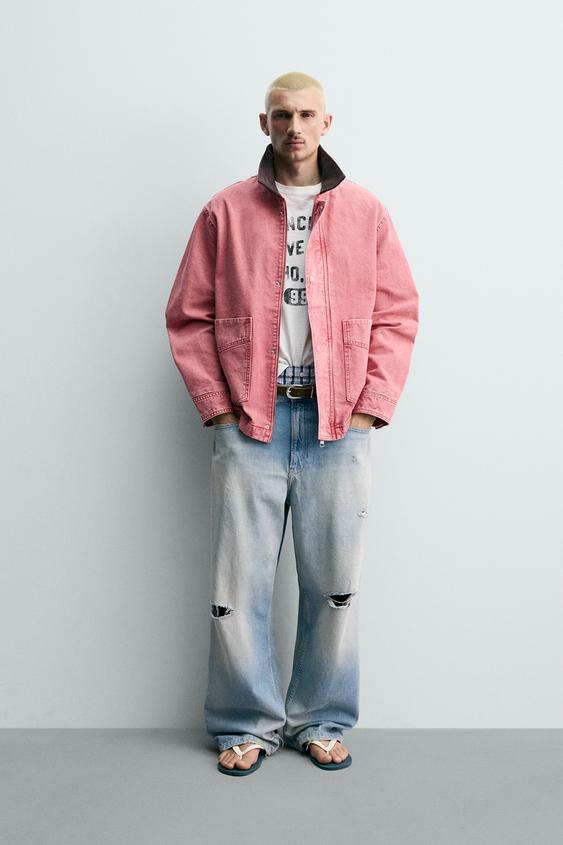 WASHED RELAXED FIT JACKET WITH CONTRAST COLLAR from Zara - $119
