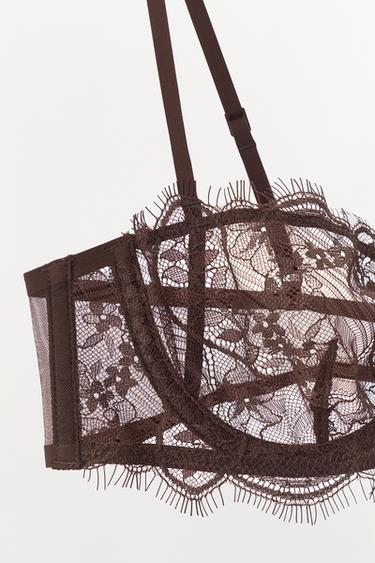FLORAL EMBROIDERED LACE UNDERWIRED BRALETTE - Brown by Zara - Image 5