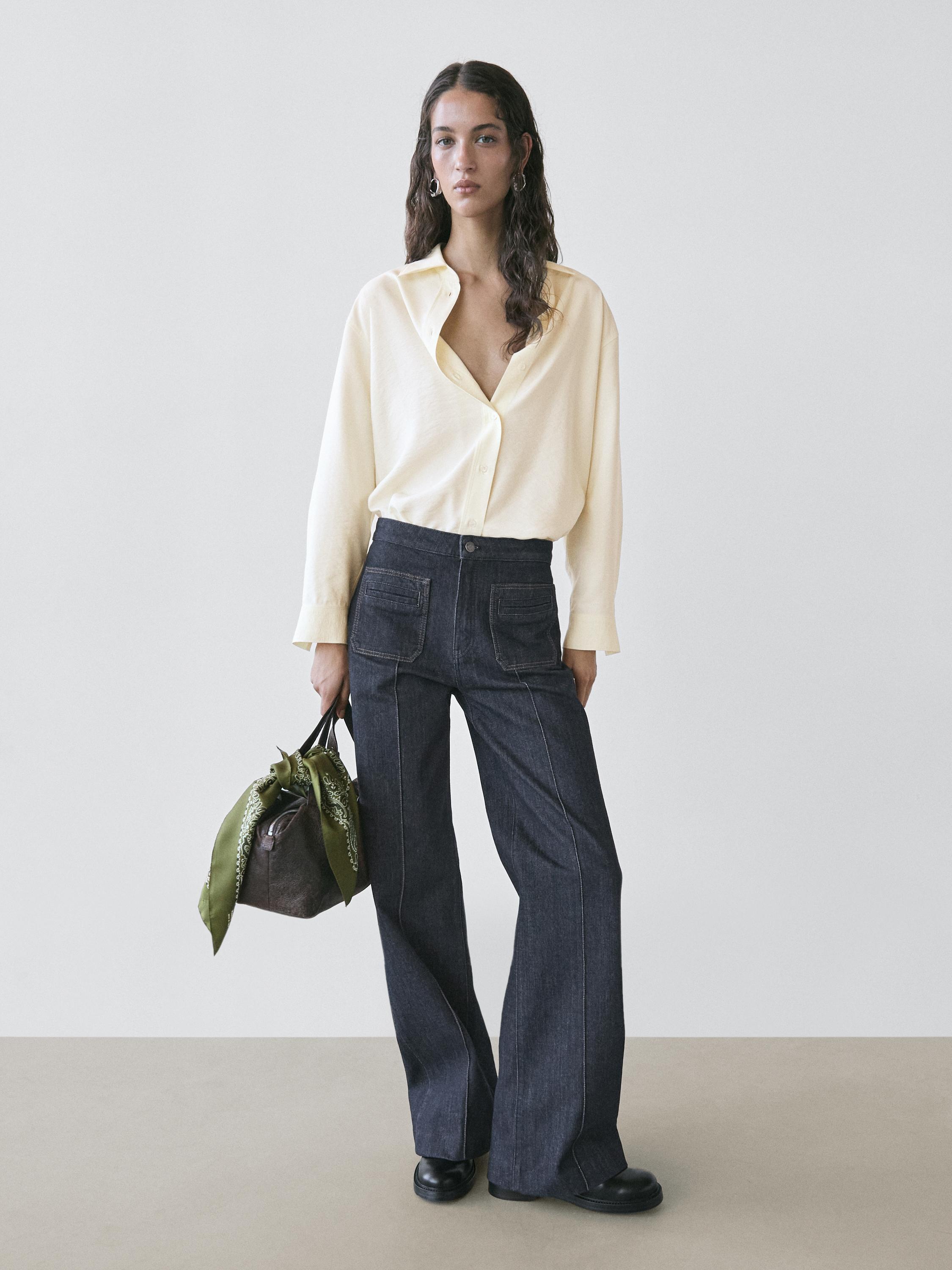 Jean flare taille haute avec poches