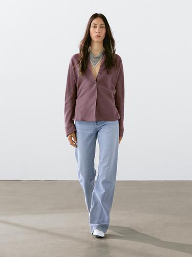 Zara Flowing linen shirt with stand collar - Purple