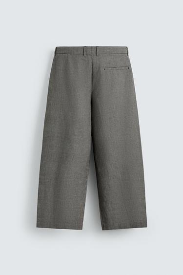 PANTALON RELAXED EN LIN ET COTON - Écru / Noir de Zara - Image 7