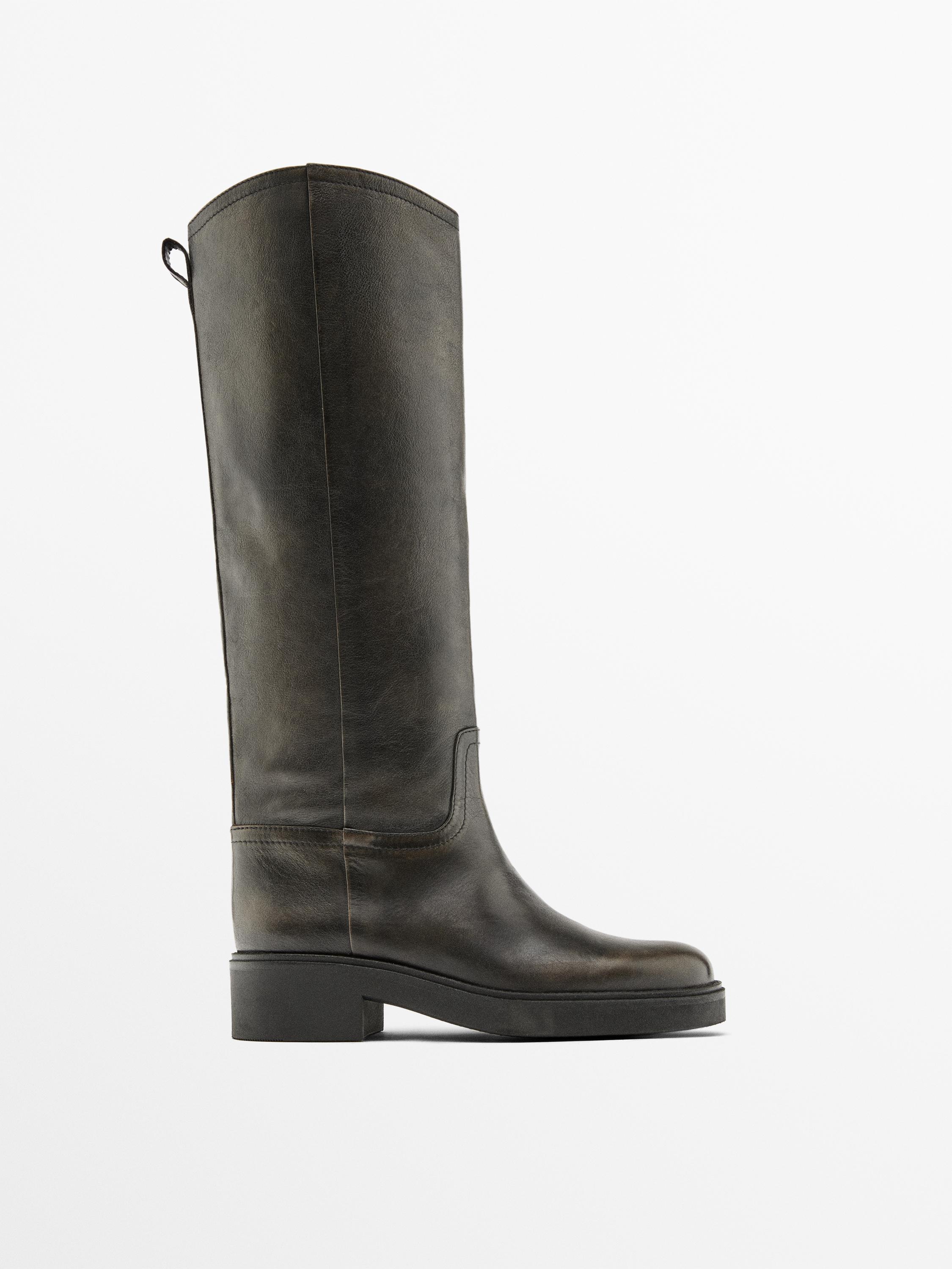 Brushed leather ankle boots