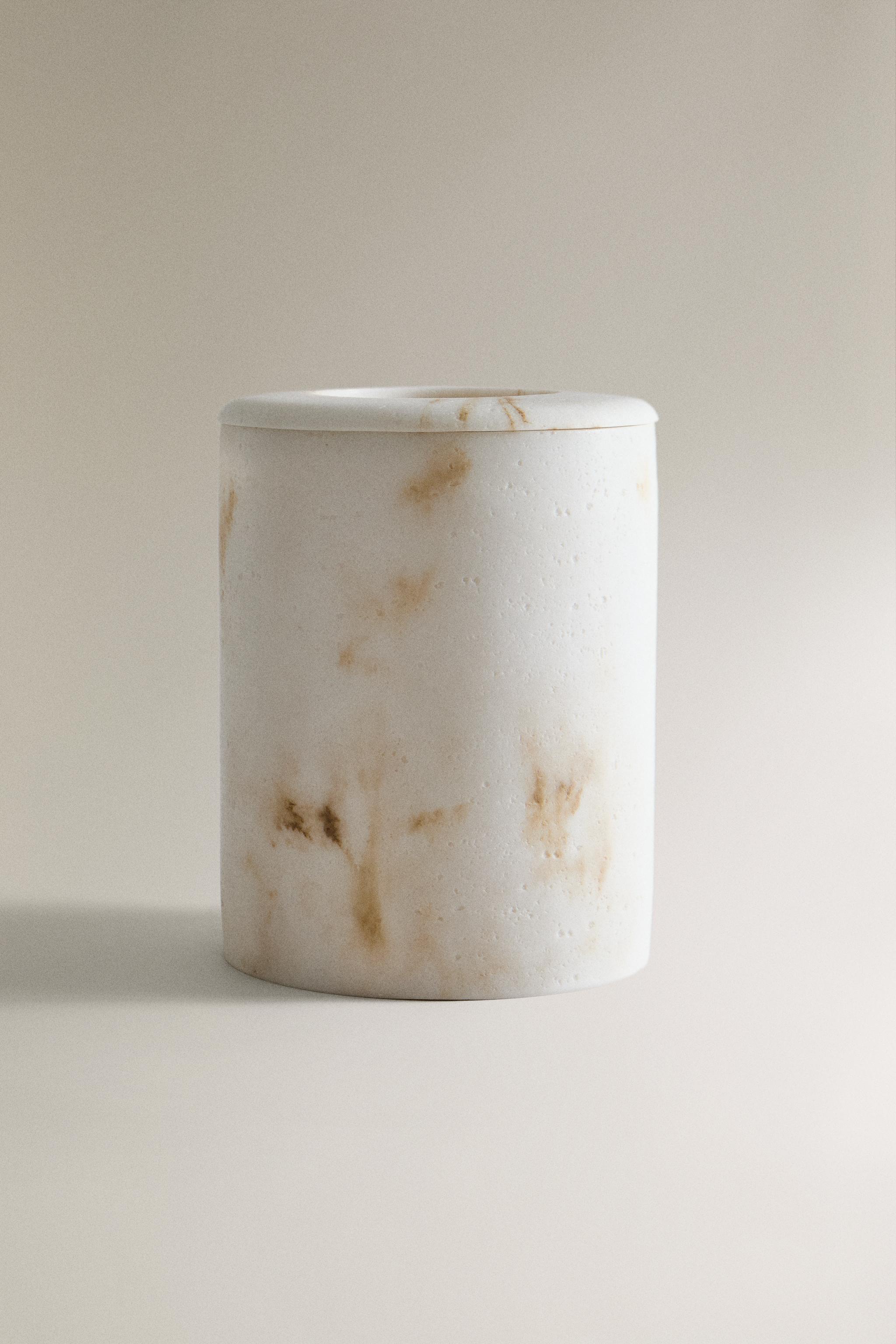 MARBLE-EFFECT BATHROOM BIN — Beige