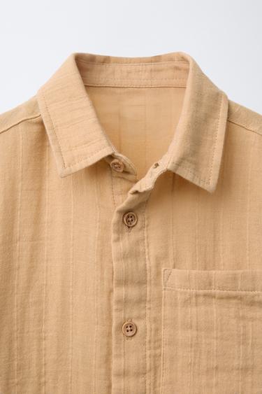 CHEMISE TEXTURÉE À POCHE - Moutarde de Zara - Image 2