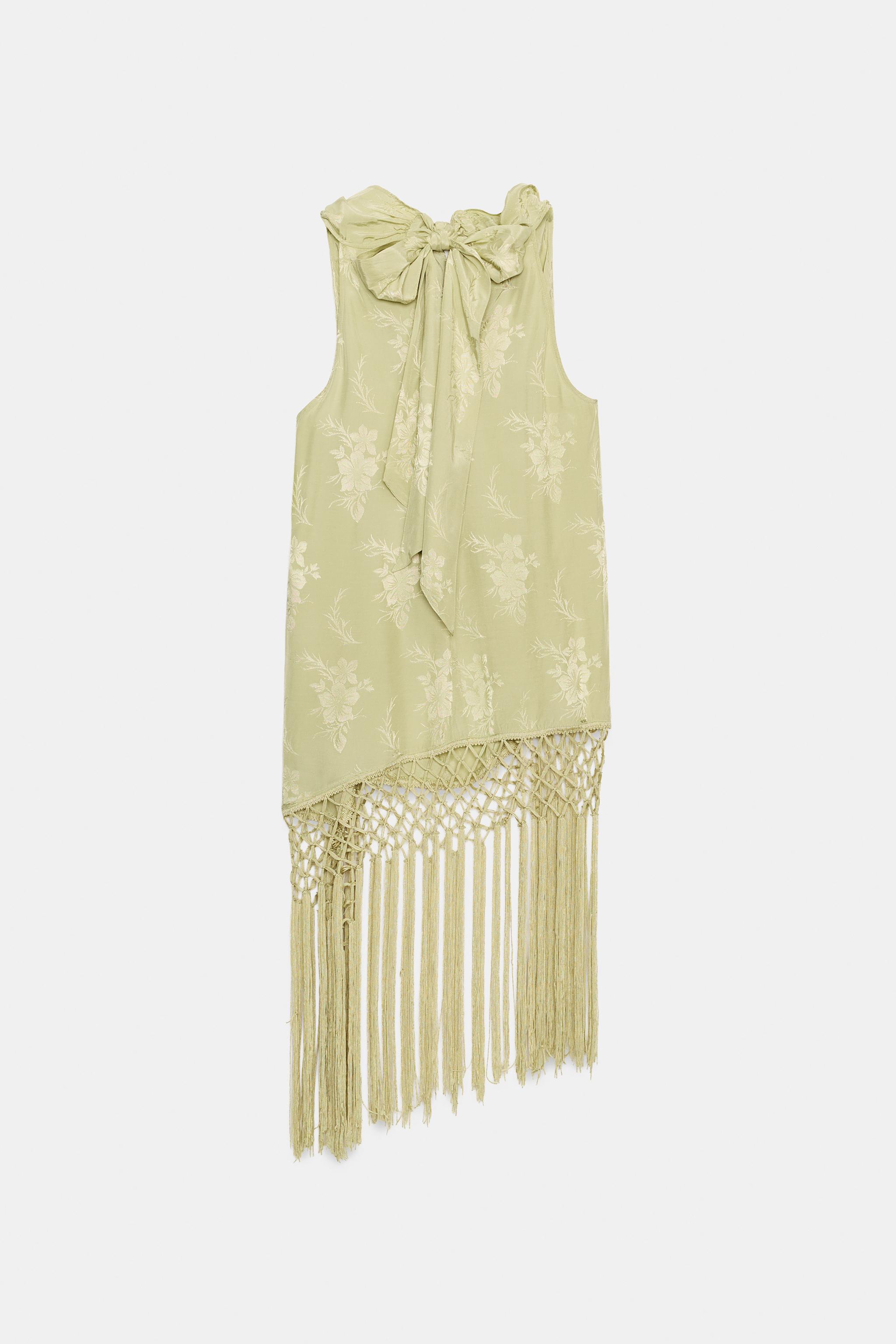 ZW COLLECTION FRINGED JACQUARD TOP - Lime green | ZARA United States