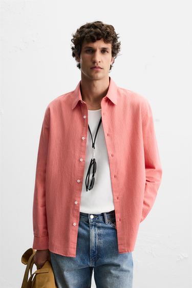 Zara STRIPED SHIRT - Red / Coral