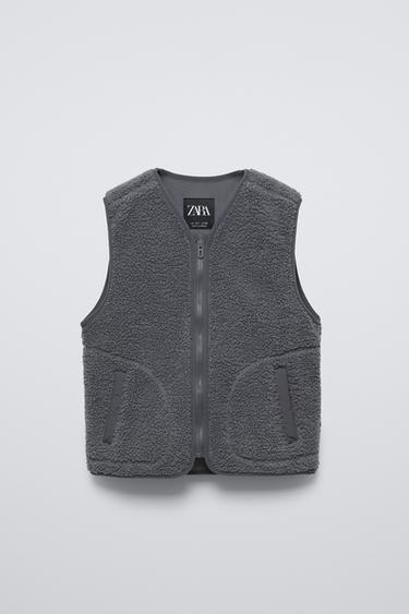 FAUX SHEARLING FLEECE GILET - Mid-grey by Zara