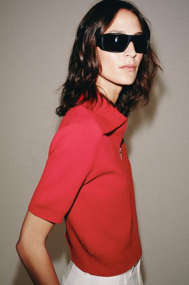 CARDIGAN WITH ZIP - Red by Zara - Image 1