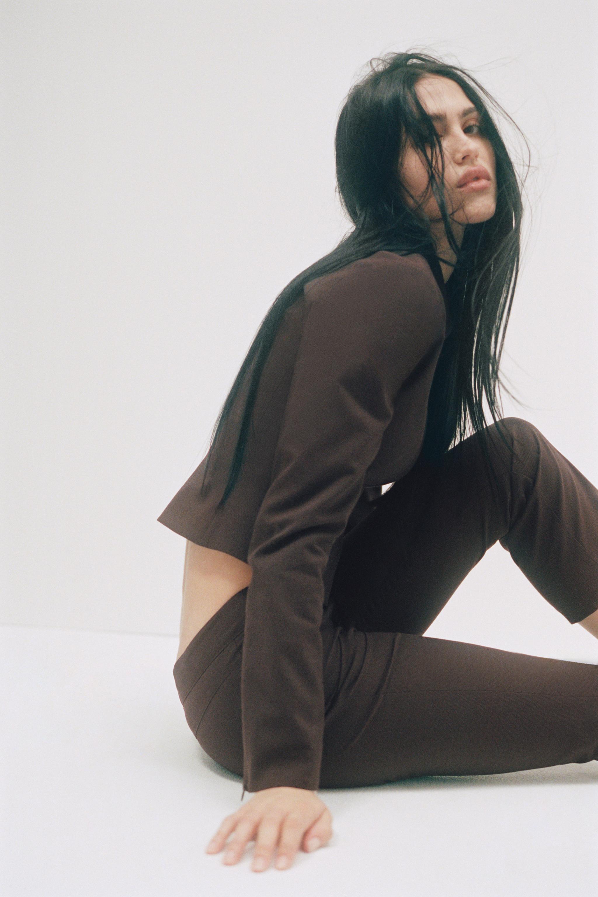 STRIPED JACKET WITH ZIPS — Brown