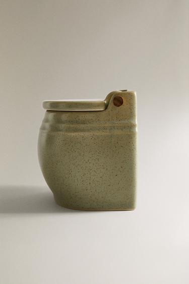 STONEWARE SALT CELLAR WITH LID - GREENISH by Zara - Image 3