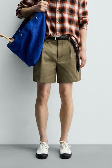 BERMUDA COURTE À PINCES AARON LEVINE X ZARA - VERT KAKI FONCÉ de Zara