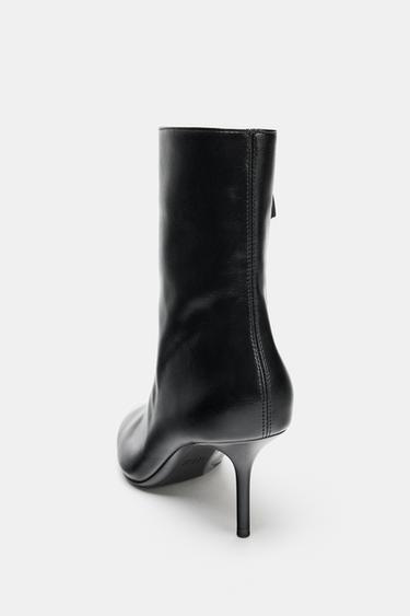 Zara CRACKLED EFFECT HEELED ANKLE BOOTS - Black