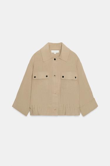 Zara CROPPED ROLLED SLEEVE JACKET - Sand