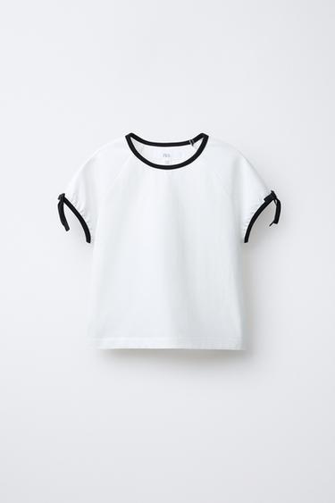 CONTRAST BOW T-SHIRT - Oyster-white by Zara - Image 0