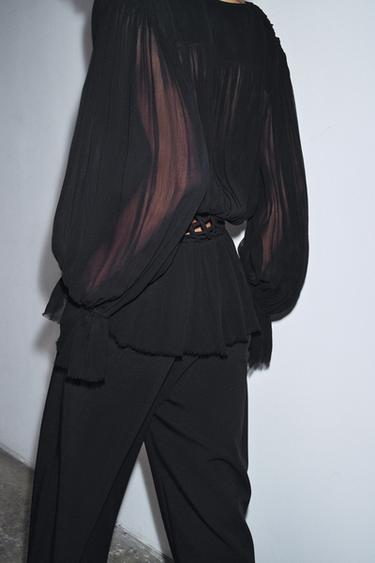 V-NECK MACRAMÉ BLOUSE ZW COLLECTION - Black by Zara - Image 3
